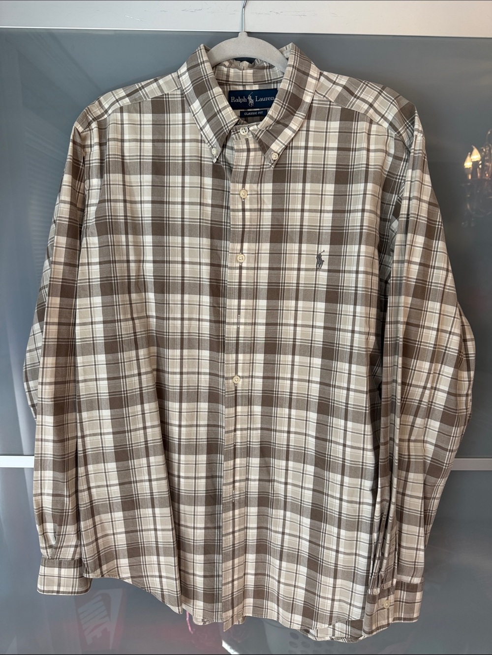 Ralph Lauren Classic Fit Brown Plaid Button-Down Shirt - Men's